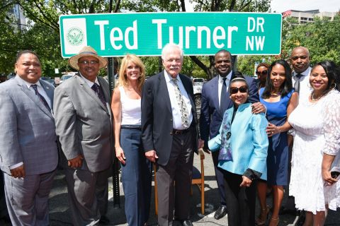 Turner was honored in Atlanta on July 21 for his contributions to the city and the world of news. A few blocks from CNN Center, Spring Street was renamed Ted Turner Drive.