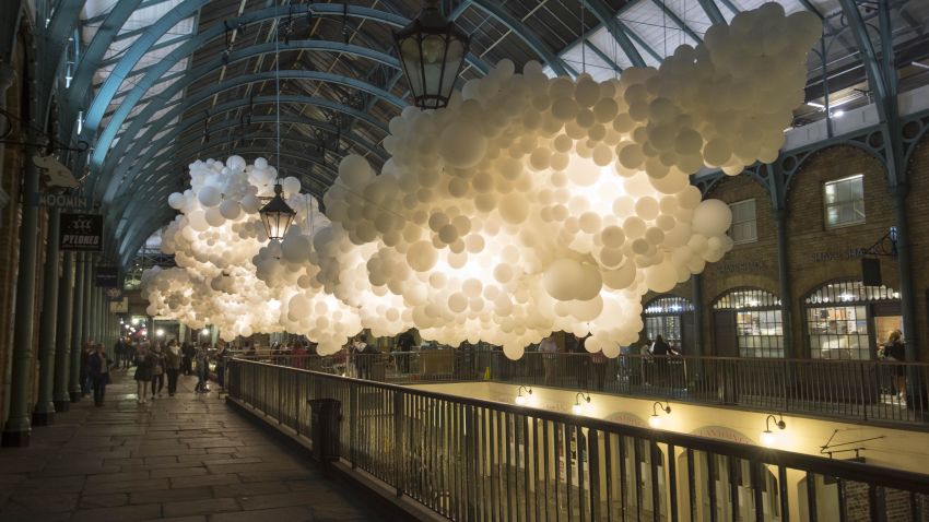 Visitors to Covent Garden today marvelled at its latest cultural installation: Heartbeat, a collection of 100,000 white balloons by Charles Pétillon which will be in place for a month.
