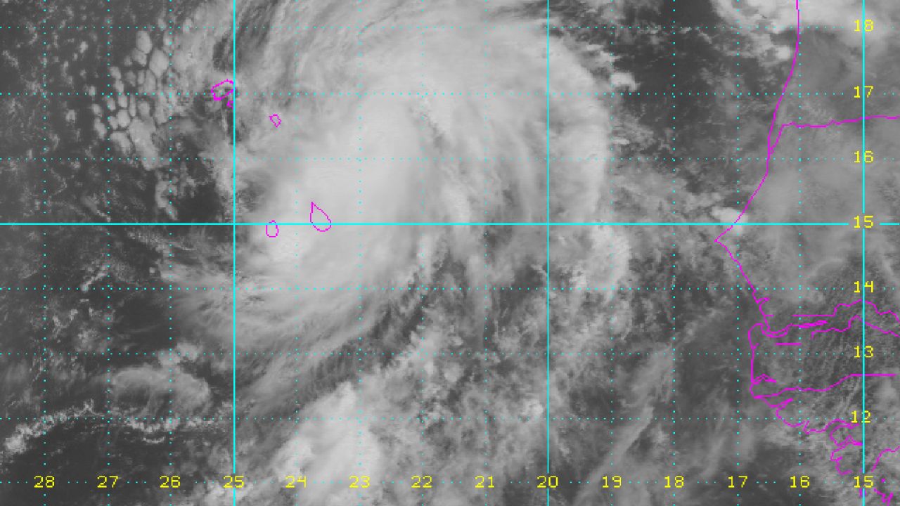 Satellite imagery shows Hurricane Fred swirling off the coast of Senegal on Monday. 