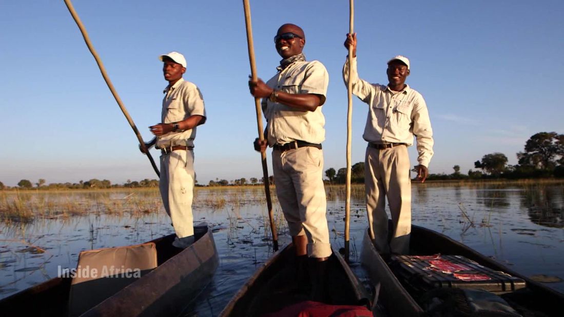Guides navigate the Delta by mokoro, a traditional Delta canoe, built from the trunks of the Okavango's trees. 