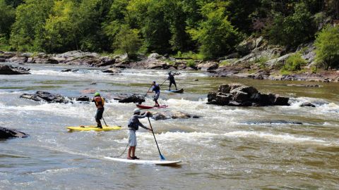 From front: Barry Kennon, Michael Goforth, Jack Nelson and Matt Moses make their way down the French Broad River in North Carolina.