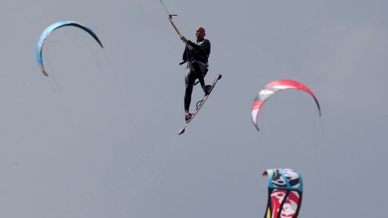 An athlete competes Tuesday, August 25, at the Kitesurf World Cup in St. Peter-Ording, Germany.