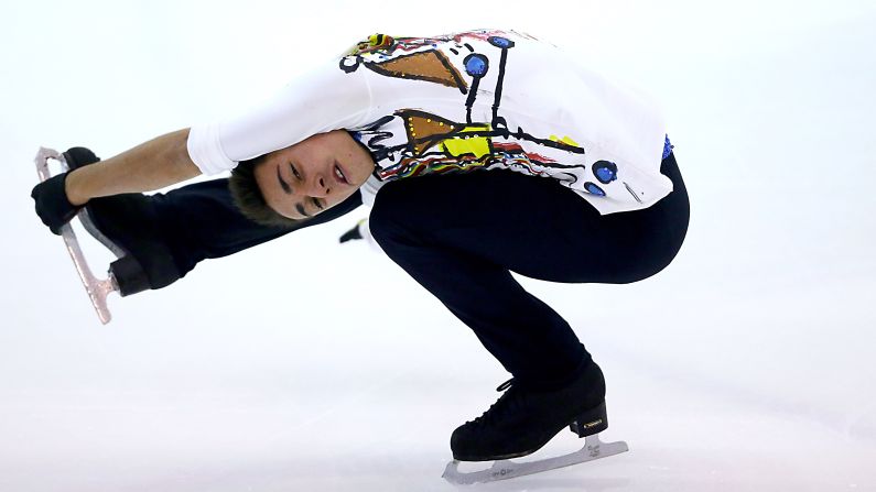 French figure skater Kevin Aymoz competes at the Junior Grand Prix event in Riga, Latvia, on Saturday, August 29.