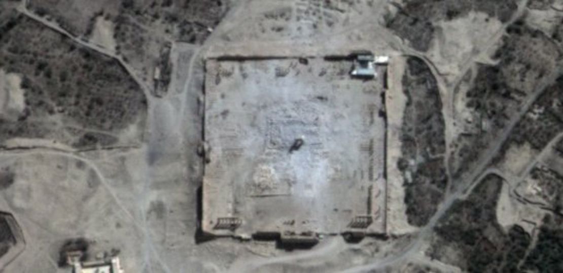 A satellite image confirms the destruction of the main building of the Temple of Bel, as well as a row of columns in its immediate vicinity.