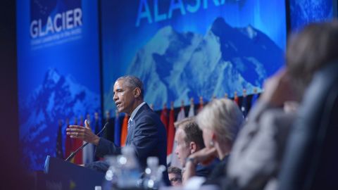 President Barack Obama speaks at the Global Leadership in the Arctic: Cooperation, Innovation, Engagement and Resilience (GLACIER) Conference in the Denaina Civic and Convention Center on August 31 in Anchorage, Alaska. 