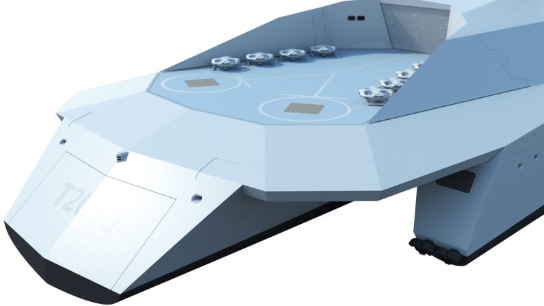 Dreadnought 2050 has a flight deck for drones that could be made onboard using 3-D printing.