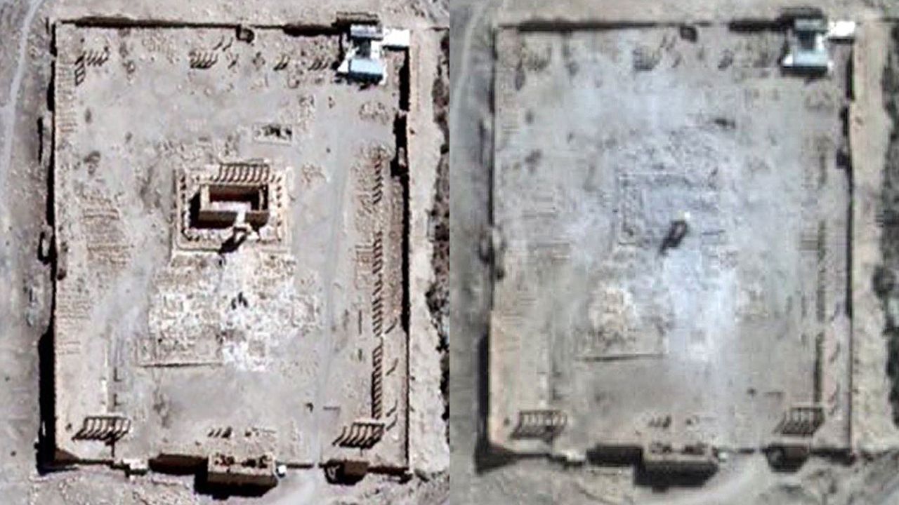 Satellite images show what the ancient Temple of Bel looked like before and after ISIS destroyed it.