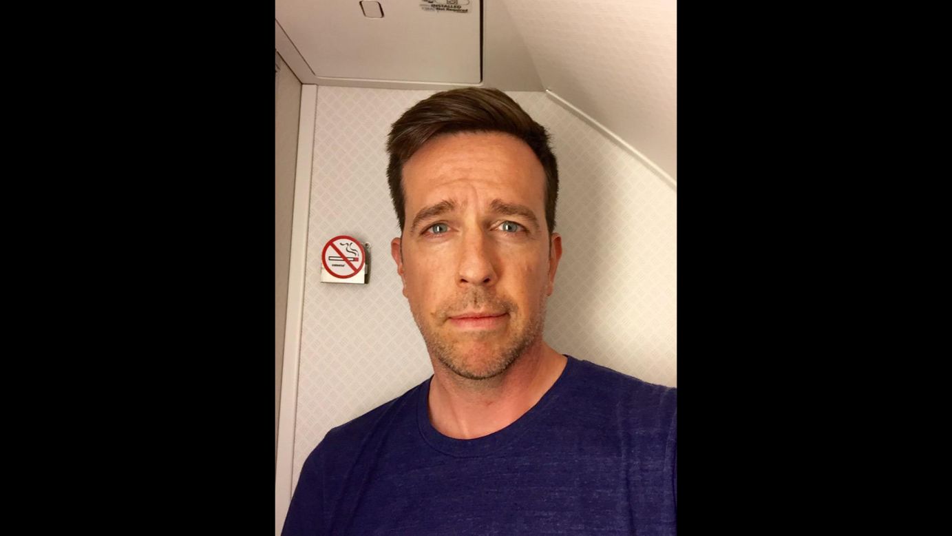 "Just took a lavatory selfie. Why? Because this is what we do in America now," <a href="https://twitter.com/edhelms/status/638163308139286532" target="_blank" target="_blank">said actor Ed Helms,</a> who tweeted this from an airplane on Sunday, August 30.