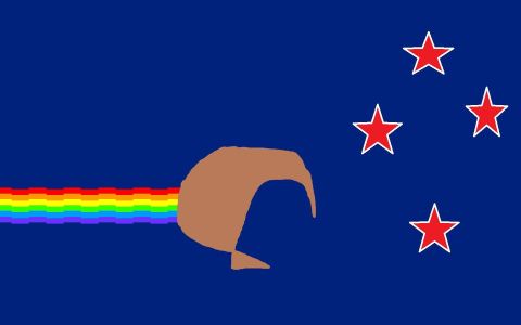 A top pick among Internet users: "The kiwi's colour represents our mixed race society, and its trail represents the colourful variety of cultures present in New Zealand society," said creator Fosh from Wellington.