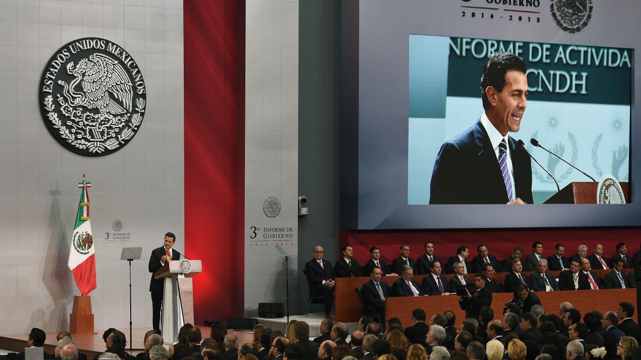 Mexican President Enrique Pena Nieto gives his third annual report at the Palacio Nacional in Mexico City on September 2, 2015. AFP PHOTO/ALFREDO ESTRELLA        (Photo credit should read ALFREDO ESTRELLA/AFP/Getty Images)