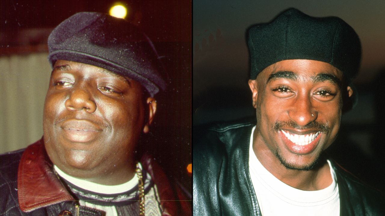 Notorious B.I.G. (left), was killed six months after Tupac Shakur (right).