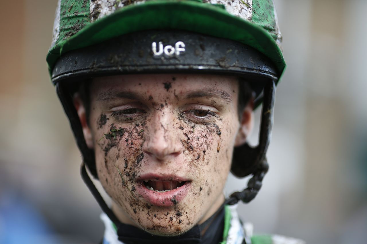 BRIGHTON, ENGLAND - AUGUST 24: A muddy George Tregoning at Brighton racecourse on June 24, 2015 in Brighton, England. (Photo by Alan Crowhurst/Getty Images)