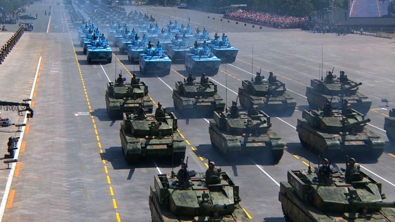 Tanks promenade through the parade route on September 3.