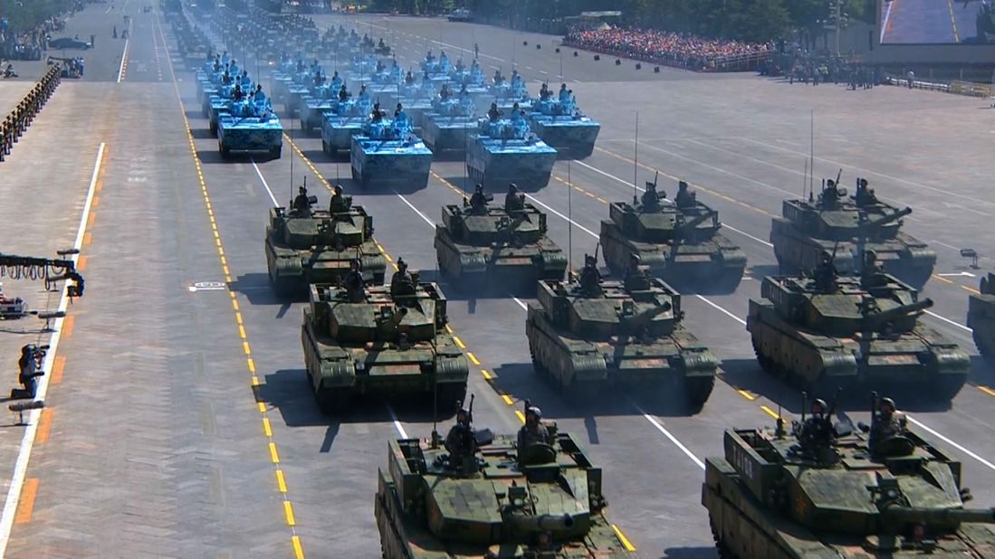 Tanks promenade through the parade route on September 3.