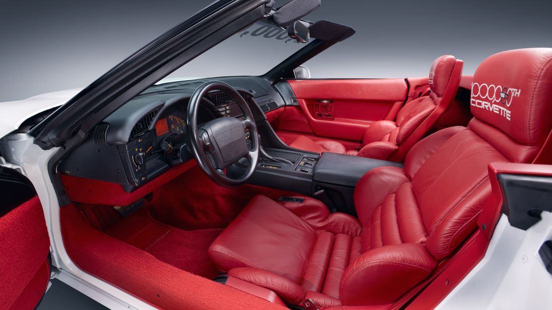 In this photo of the restored car, you can see how GM lovingly restored the car's upholstery. The seats -- which feature one-of-a-kind "1,000,000th Corvette" embroidery on the headrests --  were deemed irreplaceable, so they were restored. A few replacement patches were necessary, requiring carefully matched hide. 