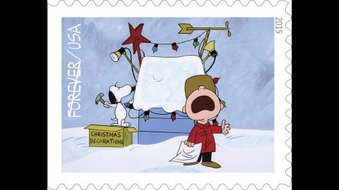 A frustrated Charlie Brown finds Snoopy decorating his doghouse for a neighborhood Christmas-display contest.