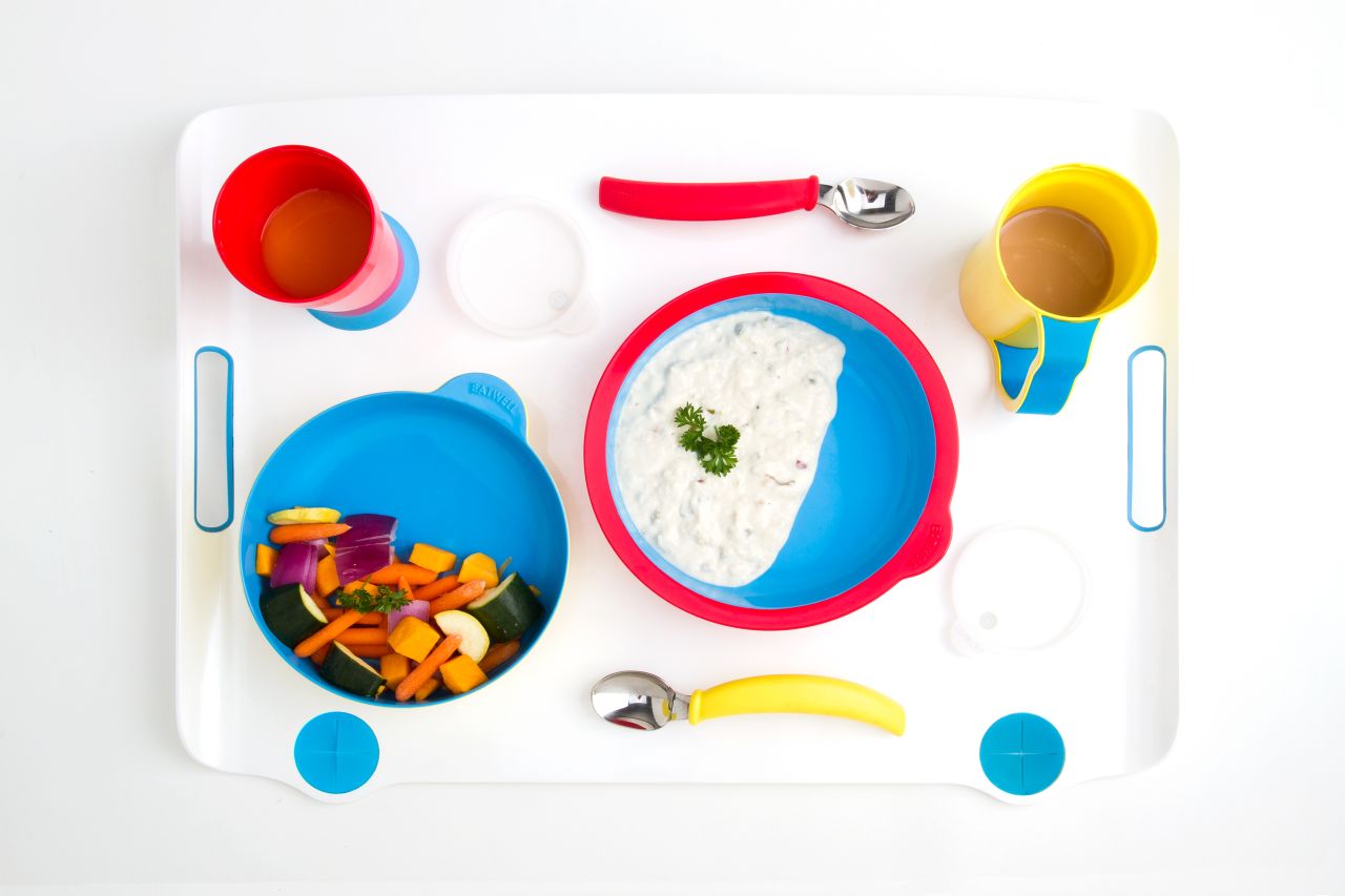 The Eatwell tableware set, designed for patients with cognitive impairments, such as Alzheimer's disease.