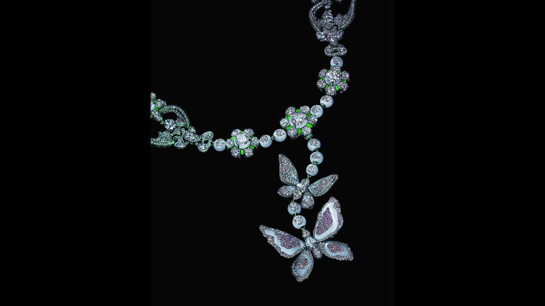 "The green jadeite and pink diamonds are used to bring the piece to life. It took a long time to hand pick the right color and quality of jadeite," Chan recalls.