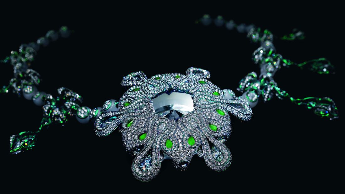 "I set a diamond inside each bead so the humility and the smoothness of jade - a symbol of the East, embraces the power and sparkles of the diamond - a long celebrated love of the West," Chan says.