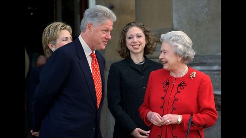 President Bill Clinton, from left, Hillary Clinton and their daughter, Chelsea, 
meeting the Queen on December 14, 2000.