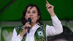 Guatemalan presidential candidate for the National Union of Hope (Union Nacional de la Esperanza) party, Sandra Torres, speaks during a campaign rally at El Milagro neighborhood in Guatemala City on August 26, 2015. General elections will take place next September 6 in Guatemala. 