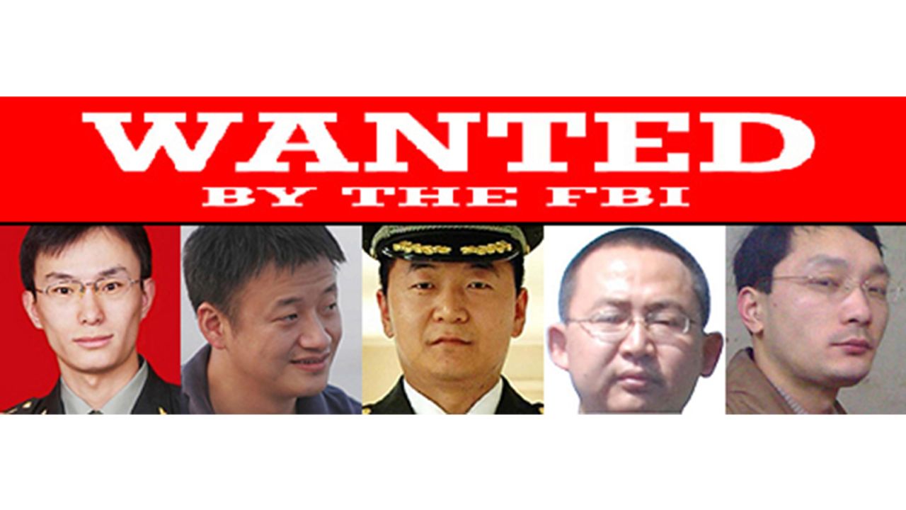 Chinese military officers Gu Chunhui, Huang Zhenyu, Sun Kailiang, Wang Dong, and Wen Xinyu were indicted on cyberespionage charges.