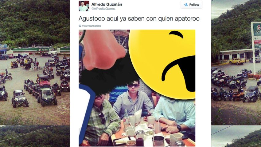 An image posted to Alfredo Guzman's Twitter account appears to show Guman with his father, Jaquin Guman, known as El Chapo. 