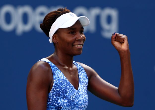 Venus Williams of the United States celebrates after defeating Anett Kontaveit of Estonia in their fourth round match.