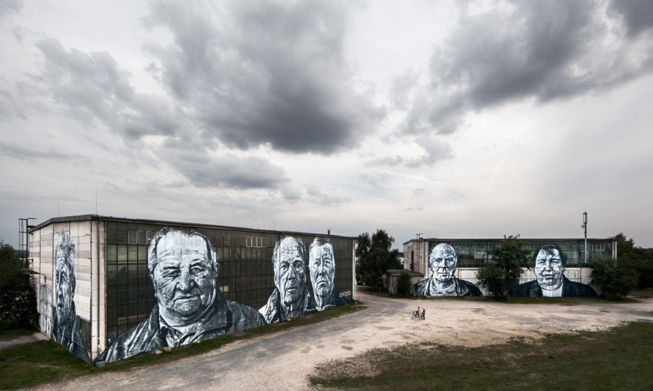 While others focus on youth and fantasy, <a href="http://hendrikbeikirch.com/" target="_blank" target="_blank">ecb</a> -- born Hendrik Beikirch -- exclusively creates black-and-white portraits of old men, wrinkles and all. This one at a former mine site depicts miners from the region.