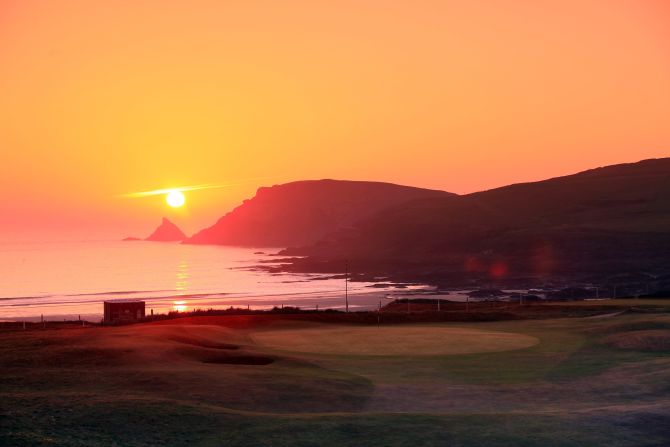 The opposite end of the United Kingdom and the picture perfect shot of the sun setting at Trevose Golf and Country Club in the idyllic English county of Cornwall.