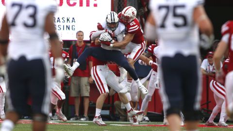BYU wide receiver Mitch Mathews pulls down a "Hail Mary" pass, scoring the game-winning touchdown as time expired Saturday, September 5, at Nebraska. It was one of the most exciting finishes of college football's opening weekend.