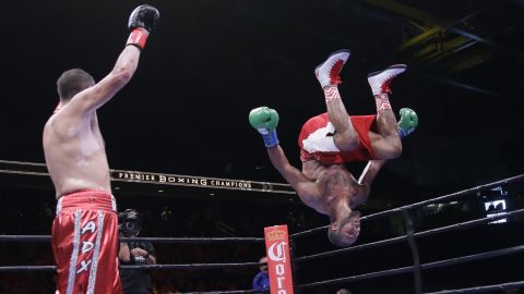 Anthony Dirrell celebrates with a back flip after his bout against Marco Antonio Rubio on Sunday, September 6. Dirrell won the fight by unanimous decision.