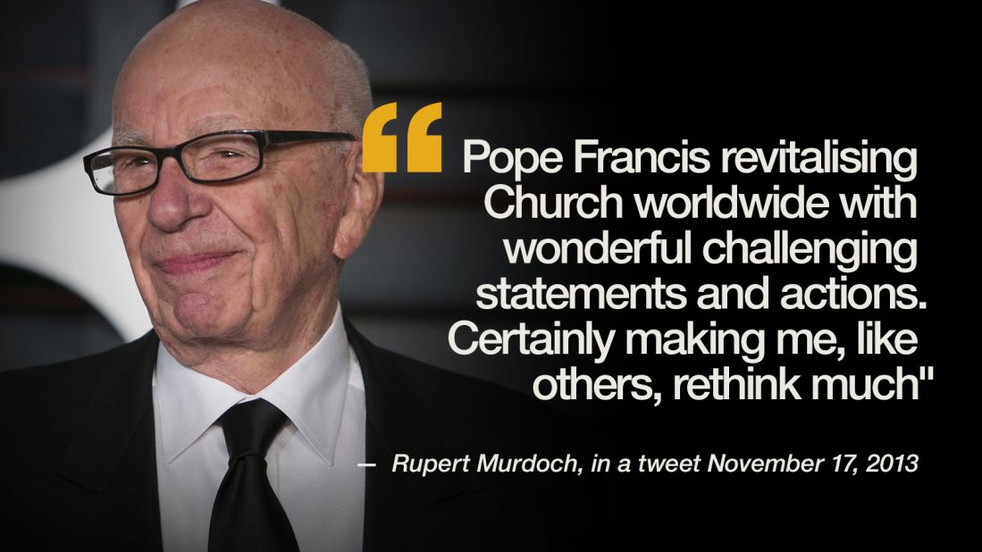  A variety of celebrities and other public figures across a variety of faiths -- and none -- have expressed their support for Pope Francis. Here is a selection of their comments.