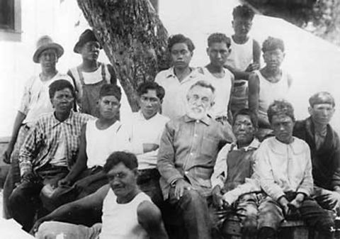 Joseph Dutton worked as a missionary at Kalaupapa in the 19th century, and is pictured with patients. Until 1969, Hawaiian law allowed people with leprosy to be forcibly taken to the settlement. 