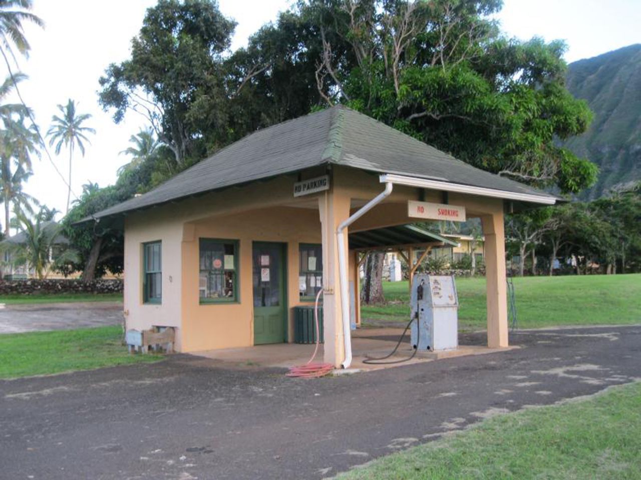The gas station at Kalaupapa was built in the 1930s. Residents are allowed seven gallons of gas per week. 