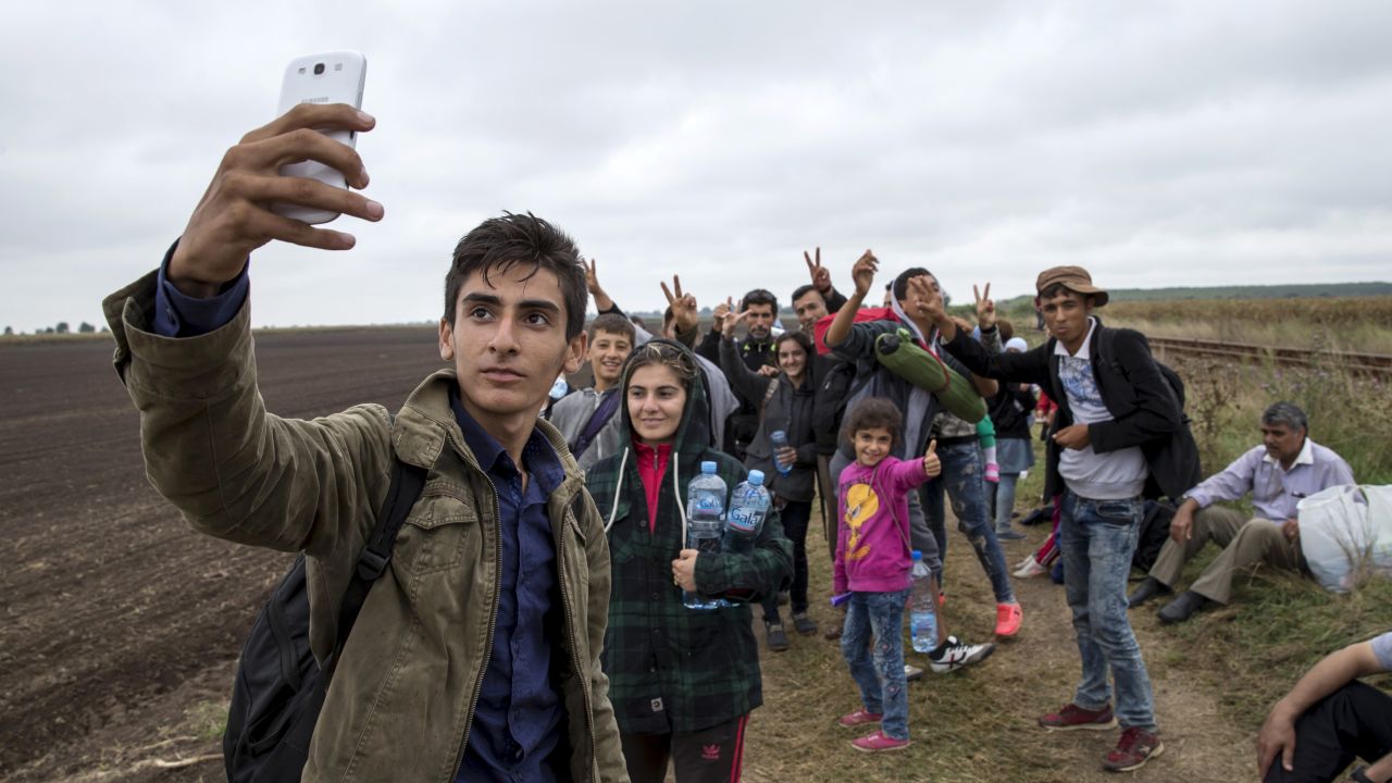 Alvand, an 18-year-old Syrian refugee, takes a selfie with his friends after they crossed into Hungary from Serbia on Saturday, September 5. <a href="http://www.cnn.com/2015/09/03/world/gallery/europes-refugee-crisis/index.html" target="_blank">See Europe's migration crisis in 20 photos</a>