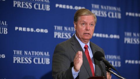 Republican Presidential hopeful and U.S. Senator Lindsey Graham (R-SC) addresses a Newsmaker Luncheon at the National Press Club September 8, 2015 in Washington, DC.