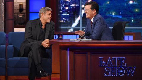 Stephen Colbert talks with George Clooney during the premiere episode of "The Late Show," which he <a href="http://www.cnn.com/2014/04/10/showbiz/stephen-colbert-david-letterman/index.html" target="_blank">took over </a>on Tuesday, September 8. Colbert's rise includes a number of notable moments.
