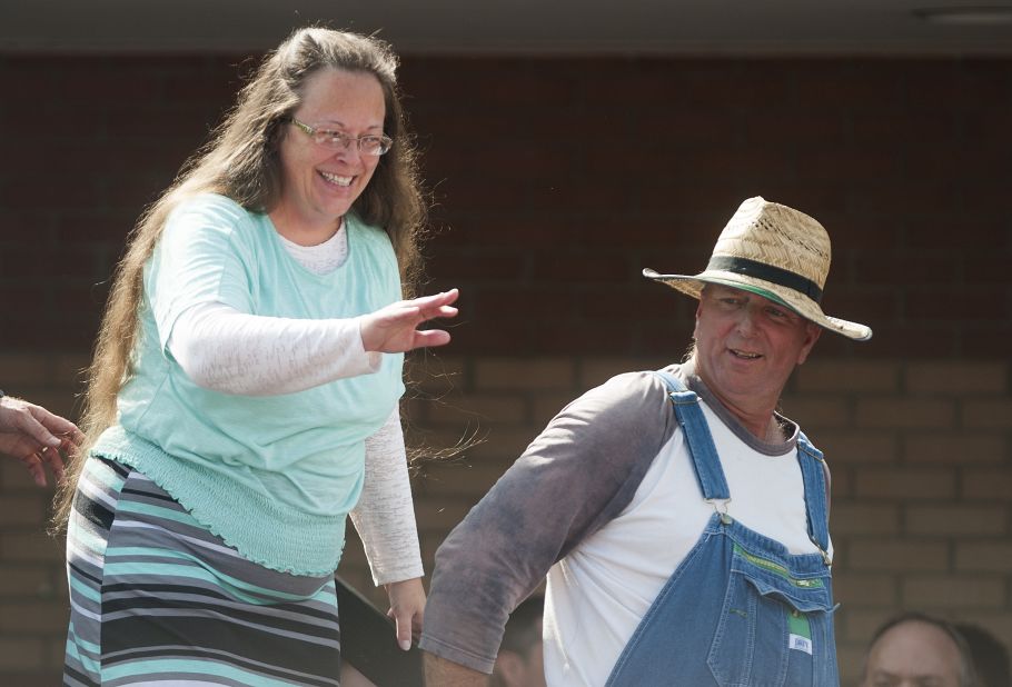 Couples' costume alert! While Kentucky court clerk Kim Davis' staunch opposition to same-sex marriage got her noticed, her fashion sense garnered the spotlight too. To dress up as Davis and her equally folksy husband, Joe, you'll need to do the following: Layer, layer layer! Kim is a fan of short Ts over long sleeves and even longer skirts. If you have flowing hair and a pair of wire spectacles, you're in. Hubby Joe is simple: Overalls and a straw hat. To sell the whole look, carry a Bible and print out a provisional marriage license from the Web.