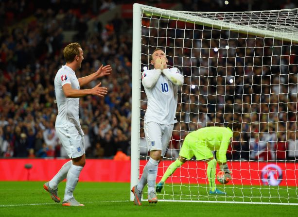 Wayne Rooney of England celebrates his 50th international goal against Switzerland at Wembley Stadium on September 8, 2015 in London.