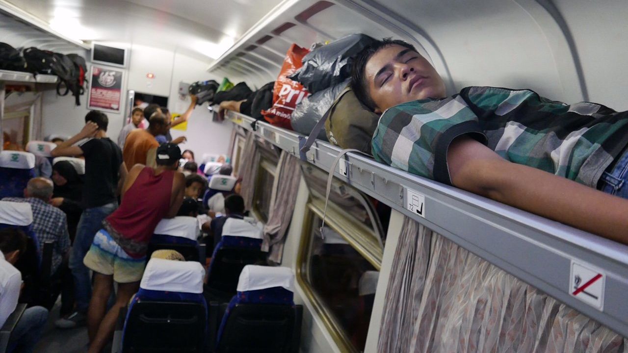 Refugees tried to sleep wherever they could.