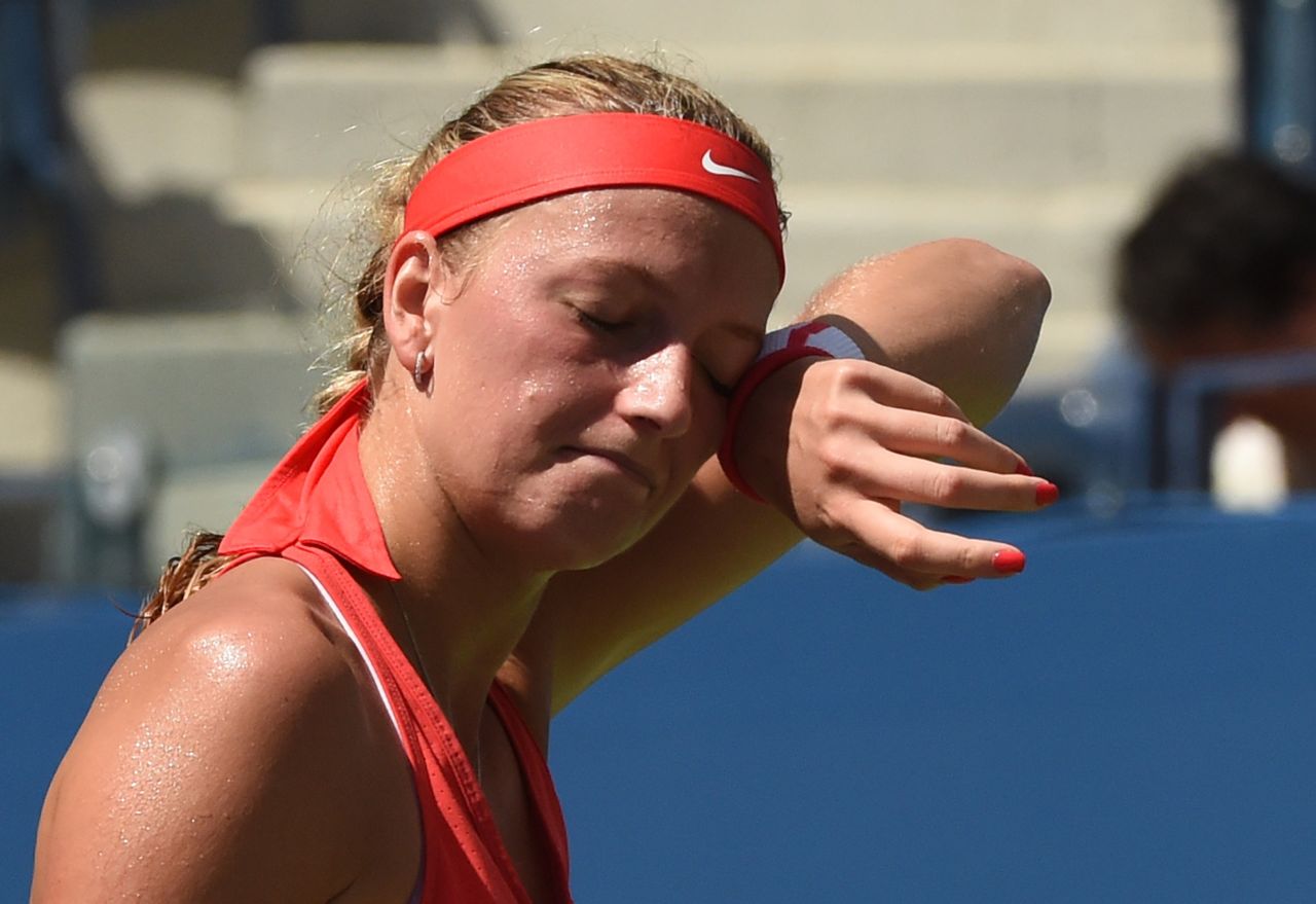 Petra Kvitova struggled in the heat during her U.S. Open quarterfinal defeat against Flavia Pennetta. 