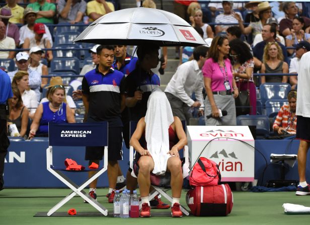 However, play was halted in the third set, which Azarenka led 2-1, when rain arrived earlier than had been forecast.