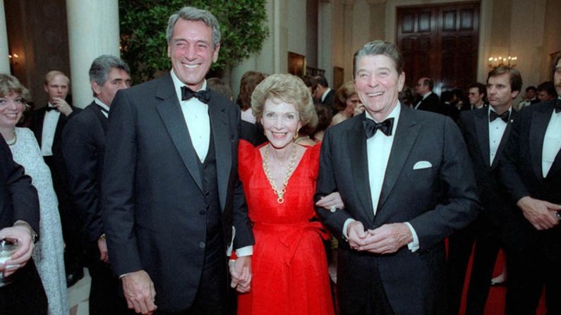 One-time Hollywood colleagues, President Ronald Reagan and first lady Nancy Reagan invited Hudson to a White House state dinner in May 1984. Hudson found out he had AIDS a month later, a diagnosis he kept secret from all but a few friends for more than a year. <a  target="_blank" target="_blank">Ronald Reagan, who called Hudson while he was hospitalized, didn't refer to AIDS publicly</a> until shortly before the star's death in 1985; he didn't give <a  target="_blank" target="_blank">a formal speech on the health crisis until May 1987</a>. 