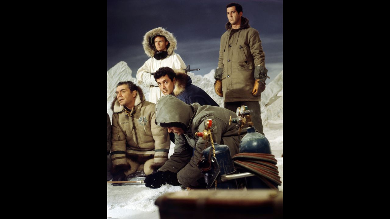 "Ice Station Zebra" (1968) helped slow the decline of Hudson's movie career. He played the Navy commander of a nuclear submarine headed to the North Pole to rescue an endangered scientific weather station. Slammed by critics, the Cold War-era adventure flick nevertheless was reportedly one of the star's favorites. And reclusive billionaire Howard Hughes also apparently was fond of "Ice Station Zebra." Ernest Borgnine, far left, co-starred as a Russian defector!