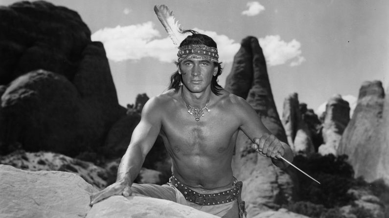 Shortly before becoming a major star, Hudson made a less than convincing Native American in "Taza, Son of Cochise" (1954), donning a black wig and wearing dark makeup. The brazen miscasting in this Western was typical of many of his early mediocre movies, which relied heavily on his strapping 6-foot-4 physique. Shirtless photos of Hudson dominated fan magazines in the early '50s -- so much so that he became known as "<a  target="_blank" target="_blank">the Baron of Beefcake</a>."