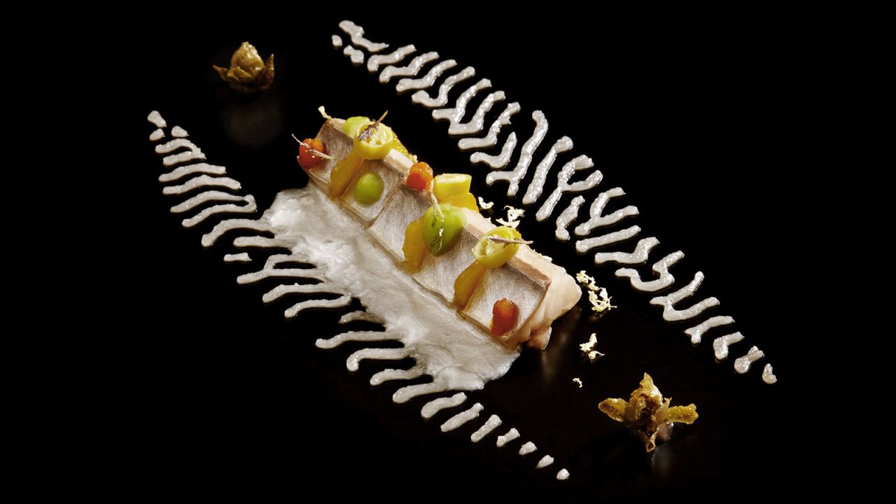 The scintillating mackerel with pickles and mullet roe owes its sparkle to the sauce containing liquid silver. It was named Standout Dish by the awards team at World's 50 Best Restaurants. 
