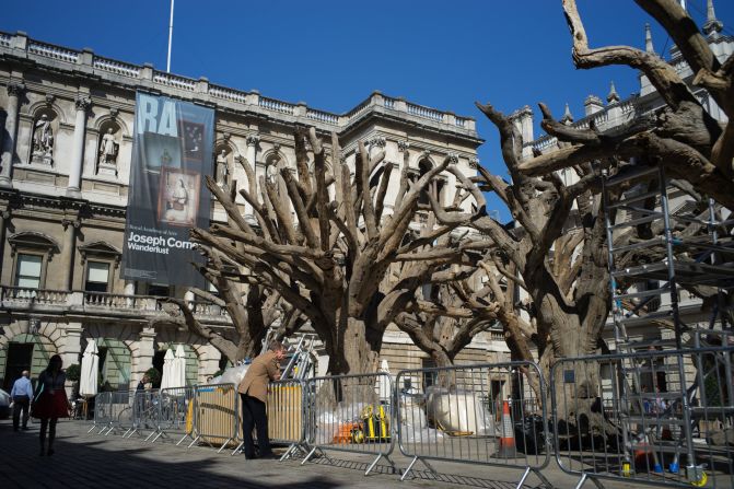 "Those trees all had a life before," Ai says of the trees, which have been pieced together with bolts.