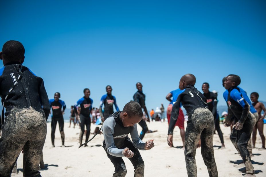 "We start every Waves for Change surfing session with a 'safe circle'," says Tim Conibear. "This is the effect of the safe circle!"