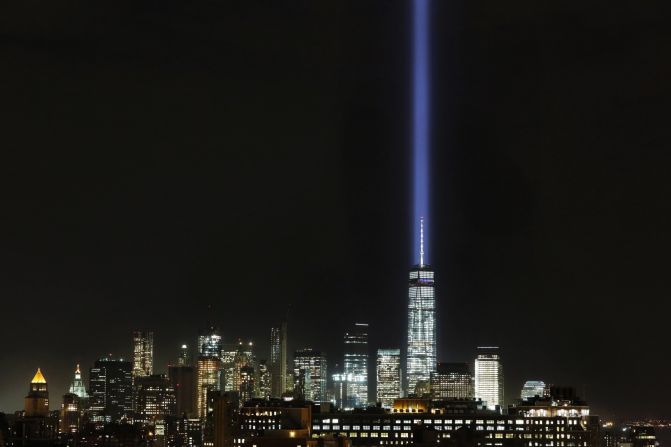 <a  target="_blank" target="_blank">The Tribute in Light</a> illuminates the sky behind One World Trade Center and the Lower Manhattan skyline on Wednesday, September 9. 